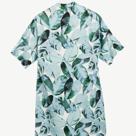 Akris Punto "Bleached Denim" Tropical Leaves-Print Cotton Poplin Shift Dress - Picture 3 of 12
